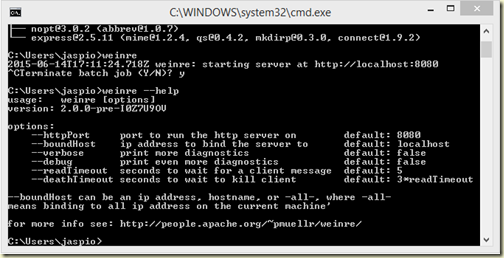 4 check Running Weinre from the command line